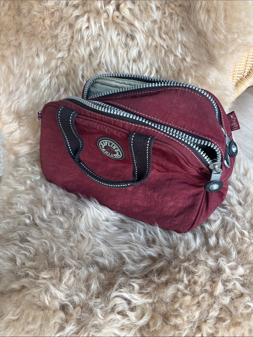 Kipling Deep Red Dual-Zip Cosmetic Case